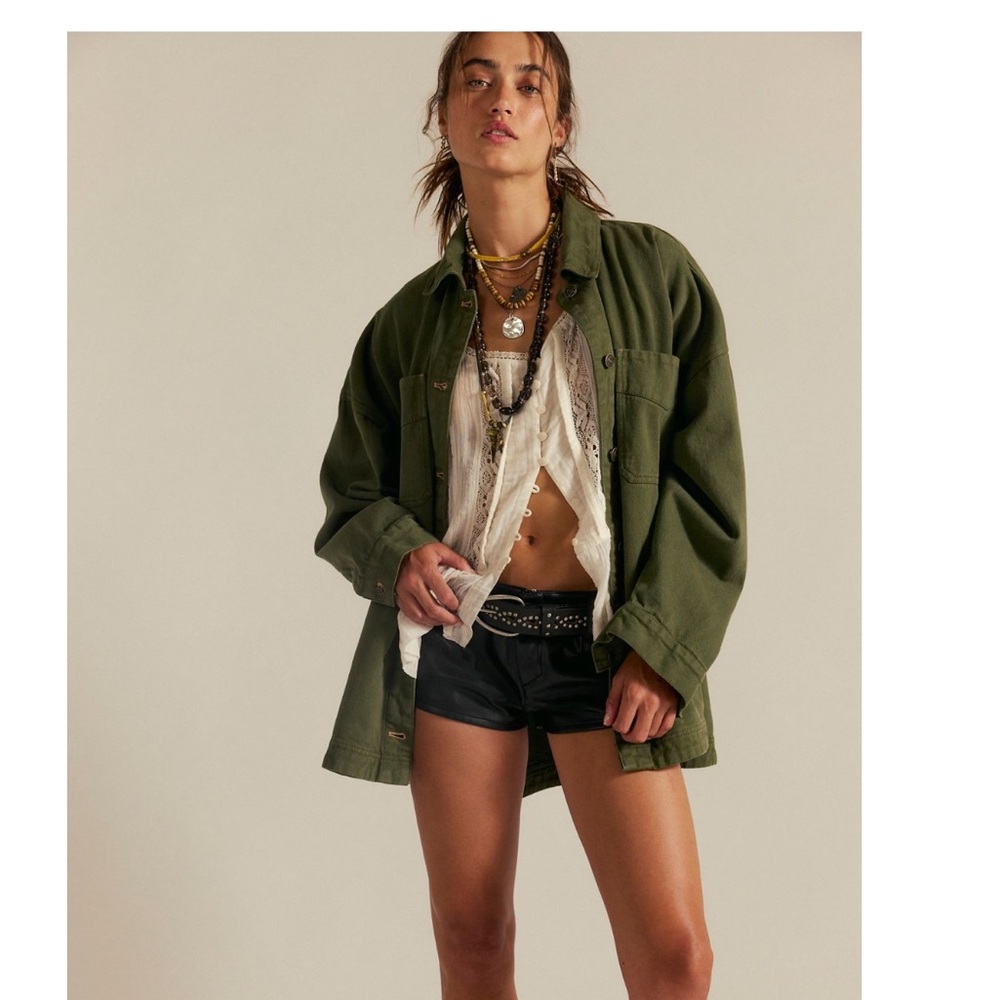 Free People We The Free Madison City Twill Jacket in olive green